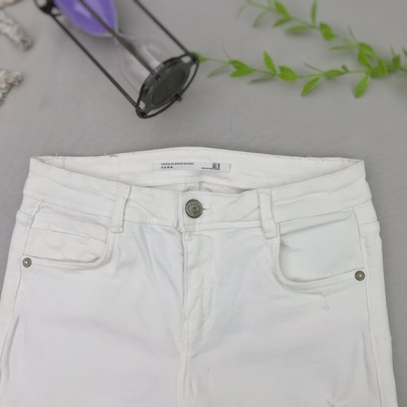 Size 24/26/28 With TAG ZARA distressed white denim Jeans current article Unise - Picture 10 of 10